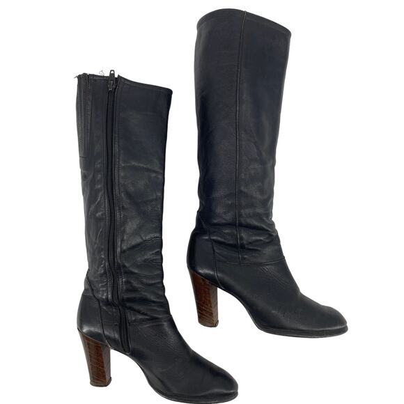 Vintage Airstep A.S. 98 Womens SZ 7 Black Zip Italian Leather Boot Knee Heel - Picture 2 of 8